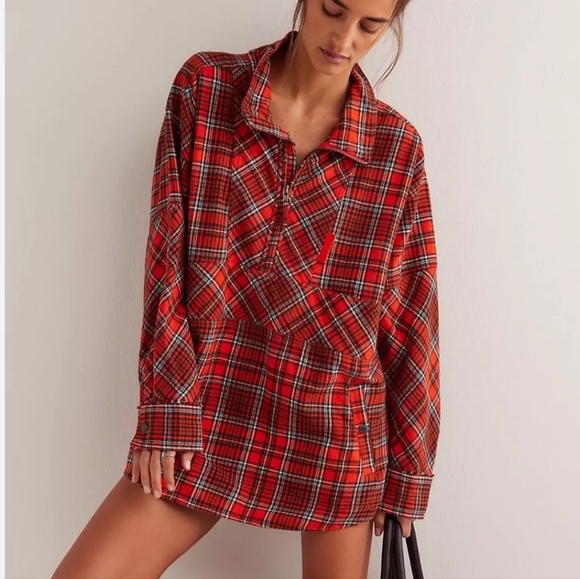 We The Free Orange Wind River Plaid Flannel Pullover, S | Lumberjack, Cozy - Picture 1 of 11